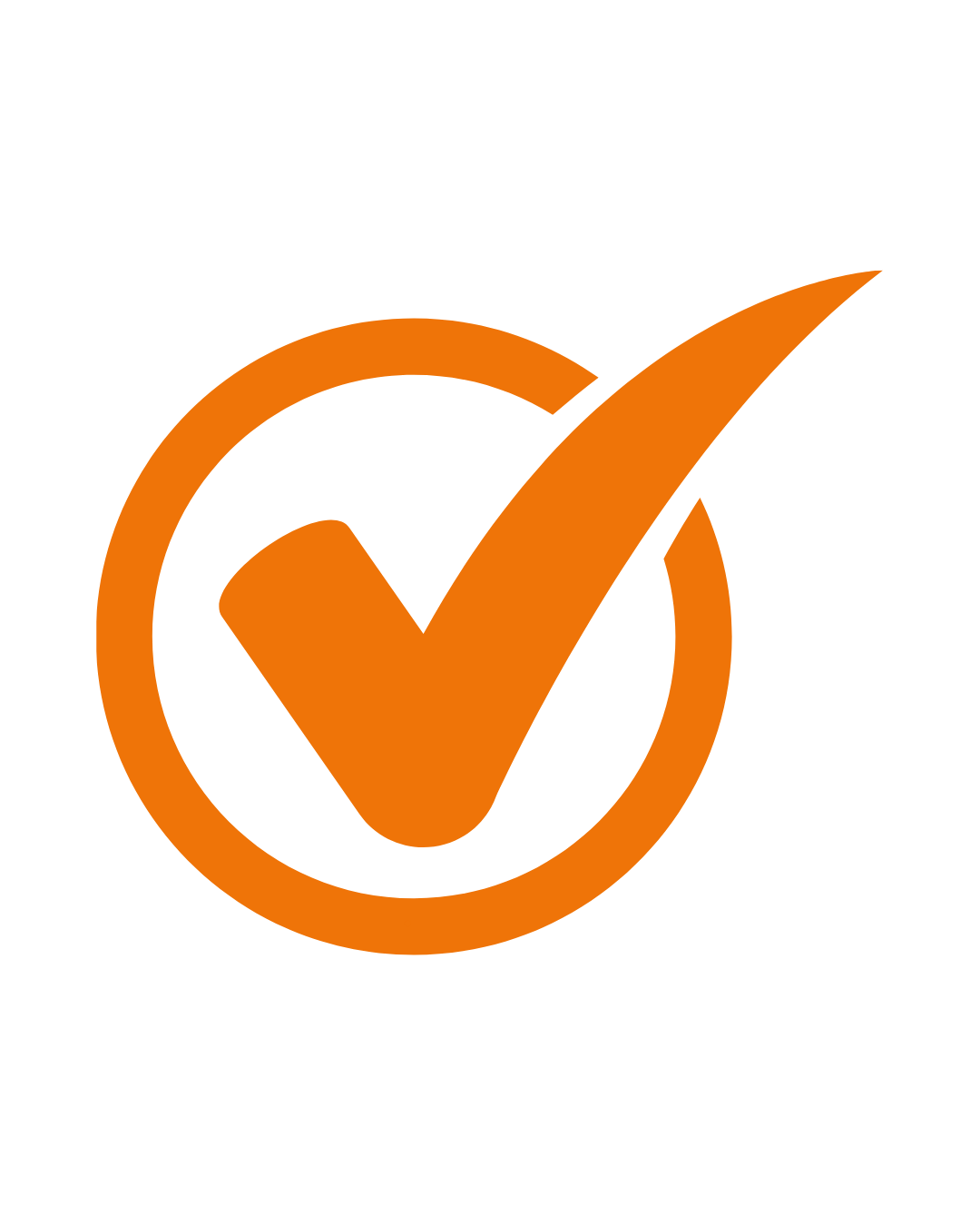 Orange checkmark inside a circle on a black background.