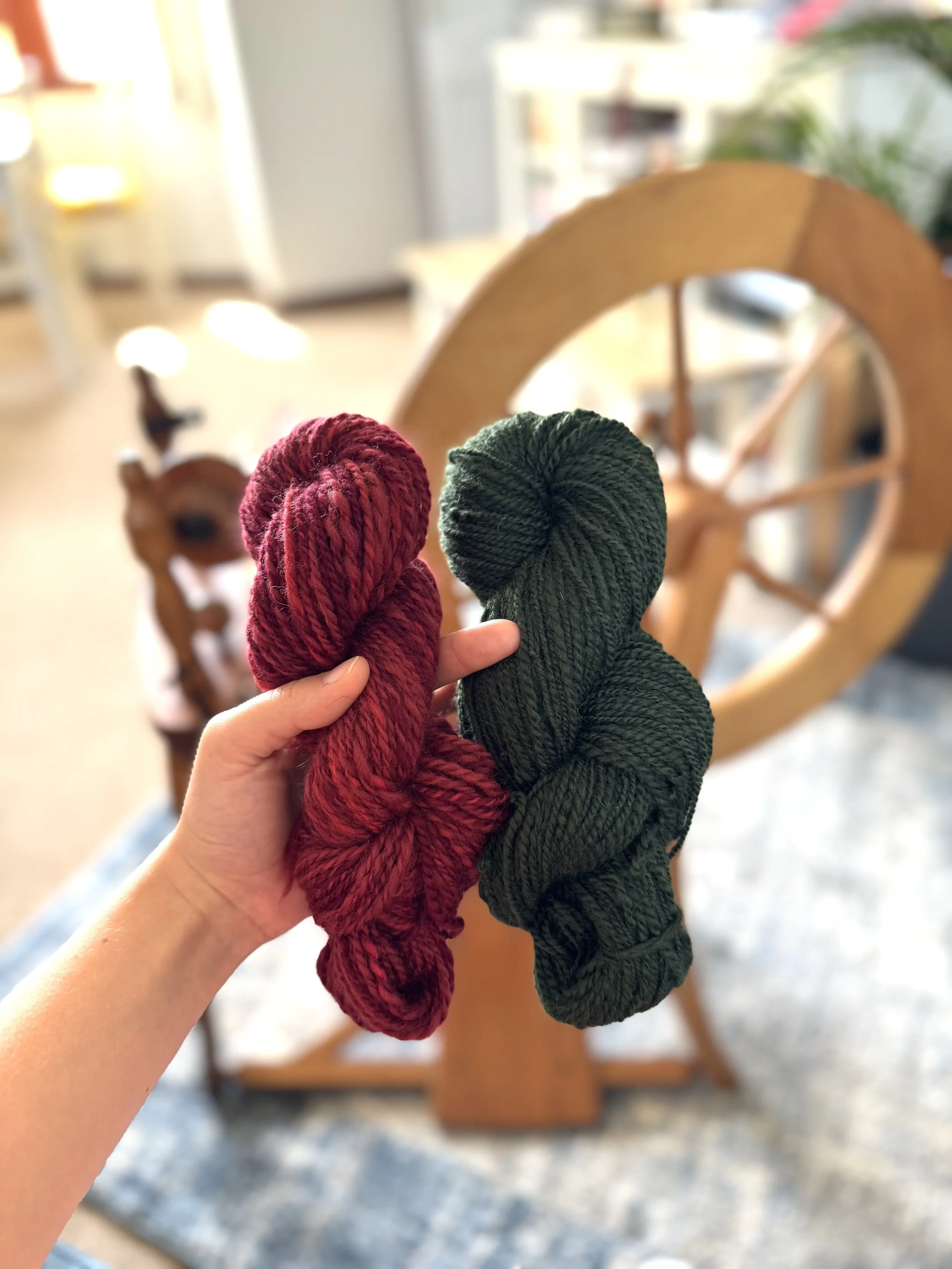 My first two skeins of wheelspun yarn. Shetland fibre from At Birkhill House.