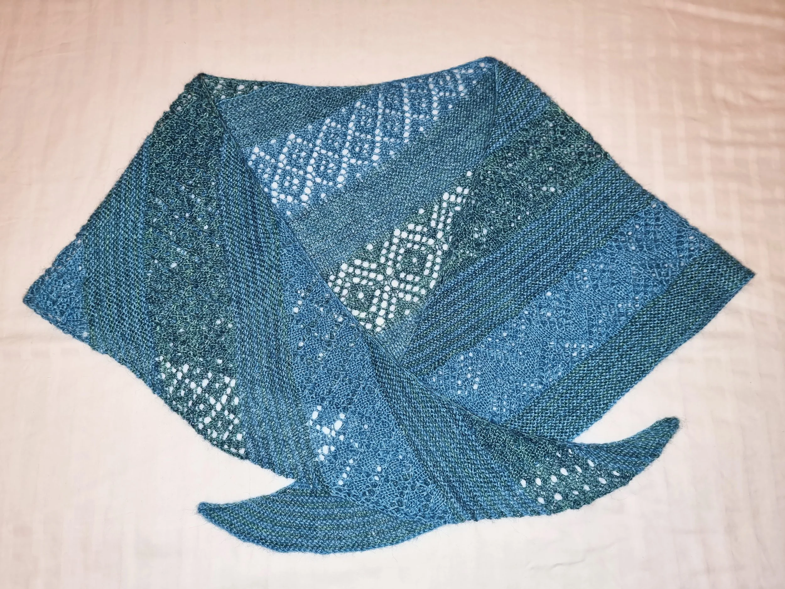 Knitted in alpaca silk blend for my mother in law. Pattern: Combinatorics Shawl by Tetiana Otruta
