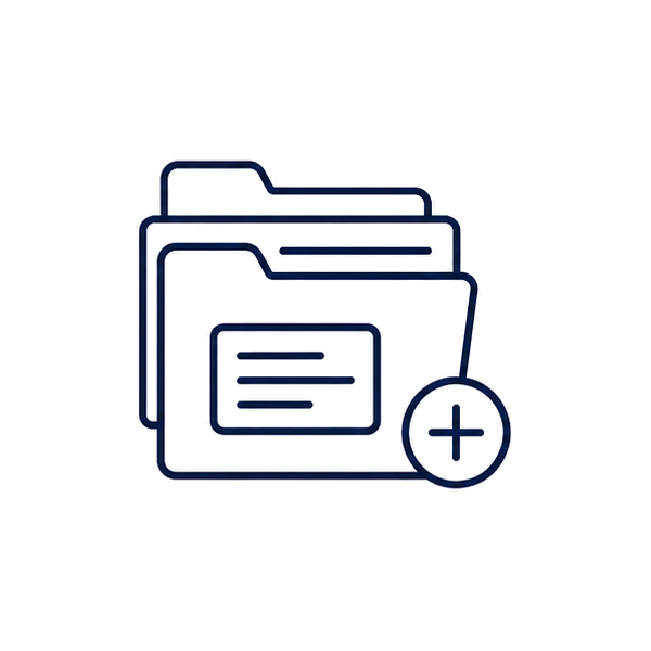 Outline icon of a computer folder with a plus sign, indicating adding or creating a new folder.