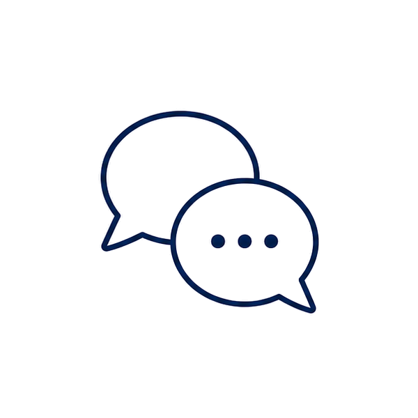 Two speech bubbles, one overlapping the other, indicating communication or conversation.