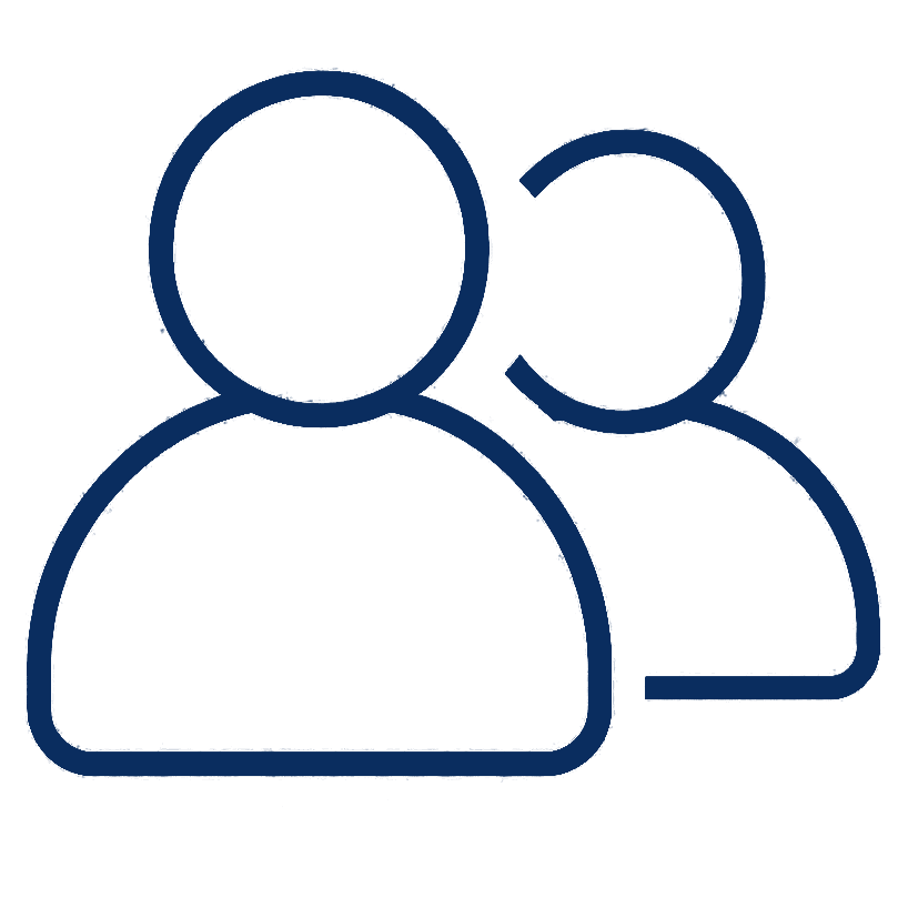 Icon of two stylized human figures, one in front of the other, representing a group or team.