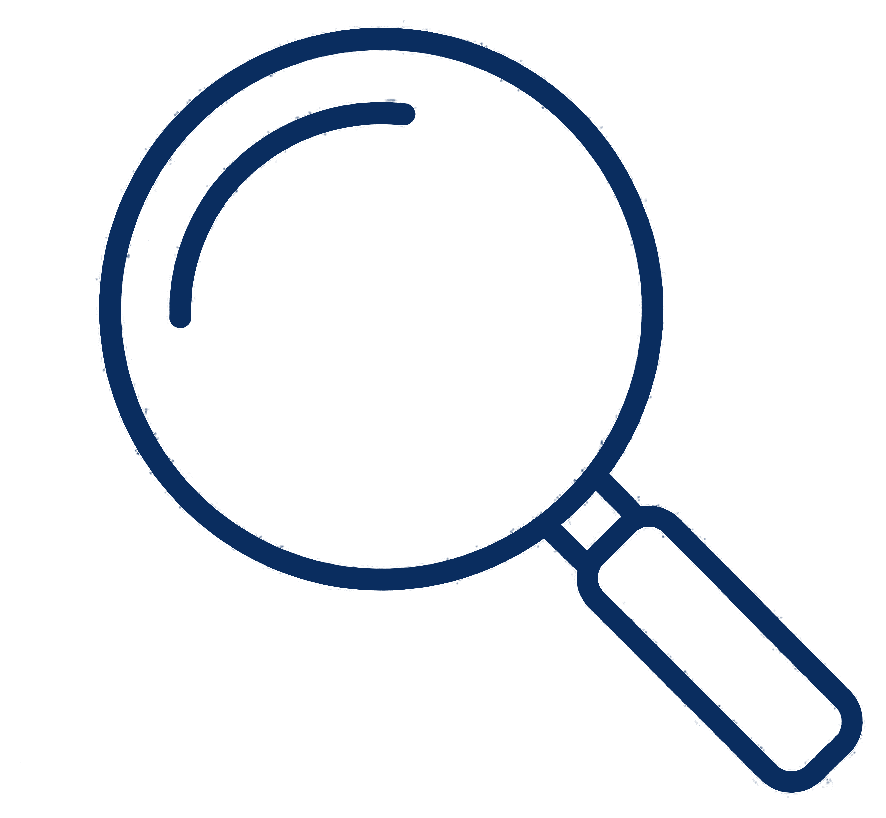 Outline drawing of a magnifying glass.