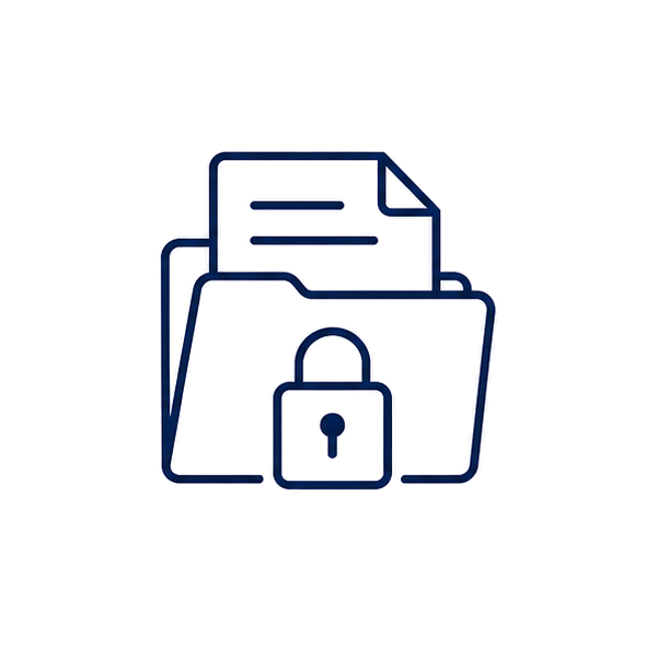 Folder with papers and a padlock symbol indicating file security or privacy.
