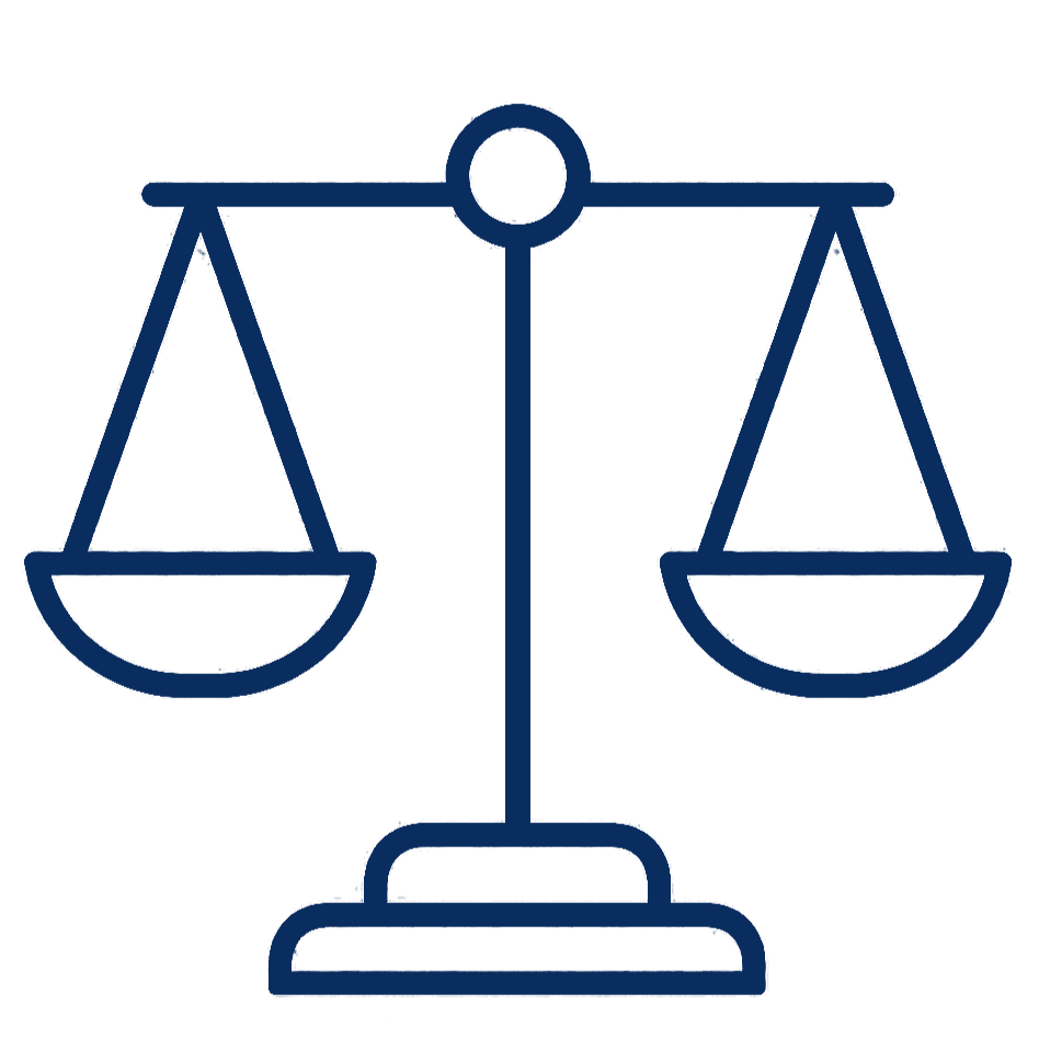 Line drawing of a balance scale, symbolizing justice or fairness.
