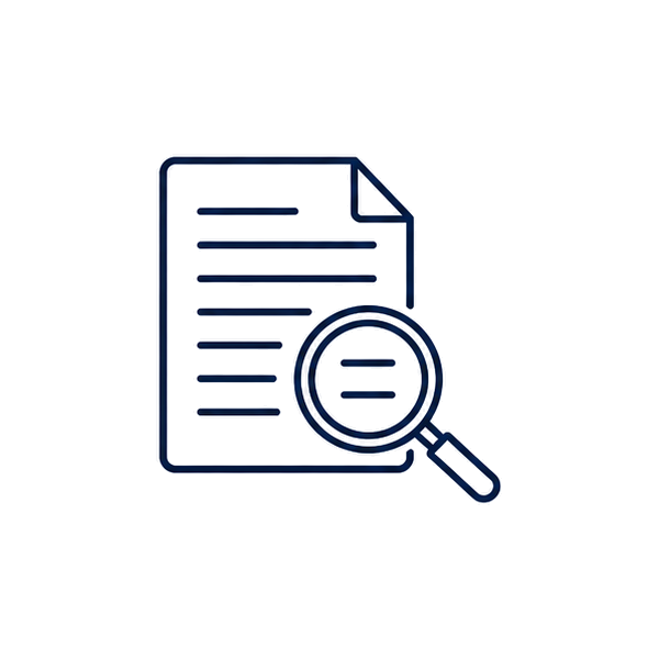Illustration of a document with a magnifying glass examining it.