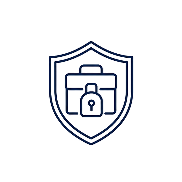 Outline of a shield with a briefcase and a padlock inside
