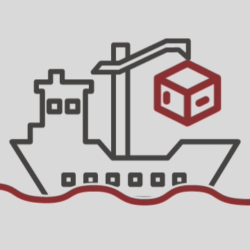 Expeditionary Manufacturing - Outline of a ship with a crane lifting a box over the water.
