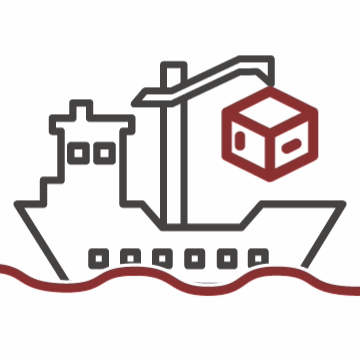 Expeditionary Manufacturing - Outline of a ship with a crane lifting a box over the water.