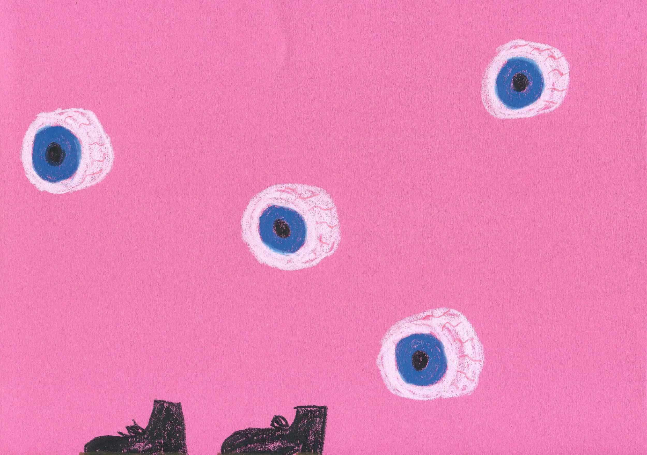 Blue Eyes, Good Shoes,
Wax oil pastel on paper
30 x 42 cm