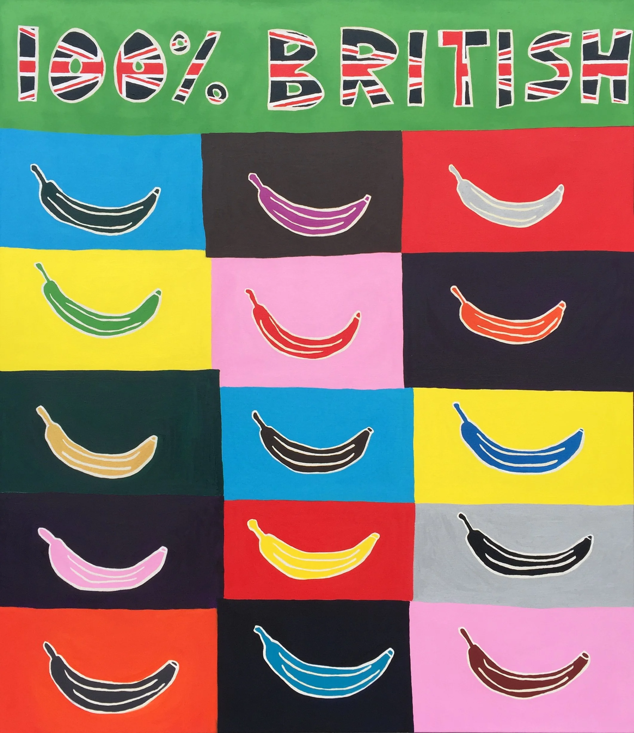 100% British
Wax oil pastel and acrylic on canvas
130 x 150cm