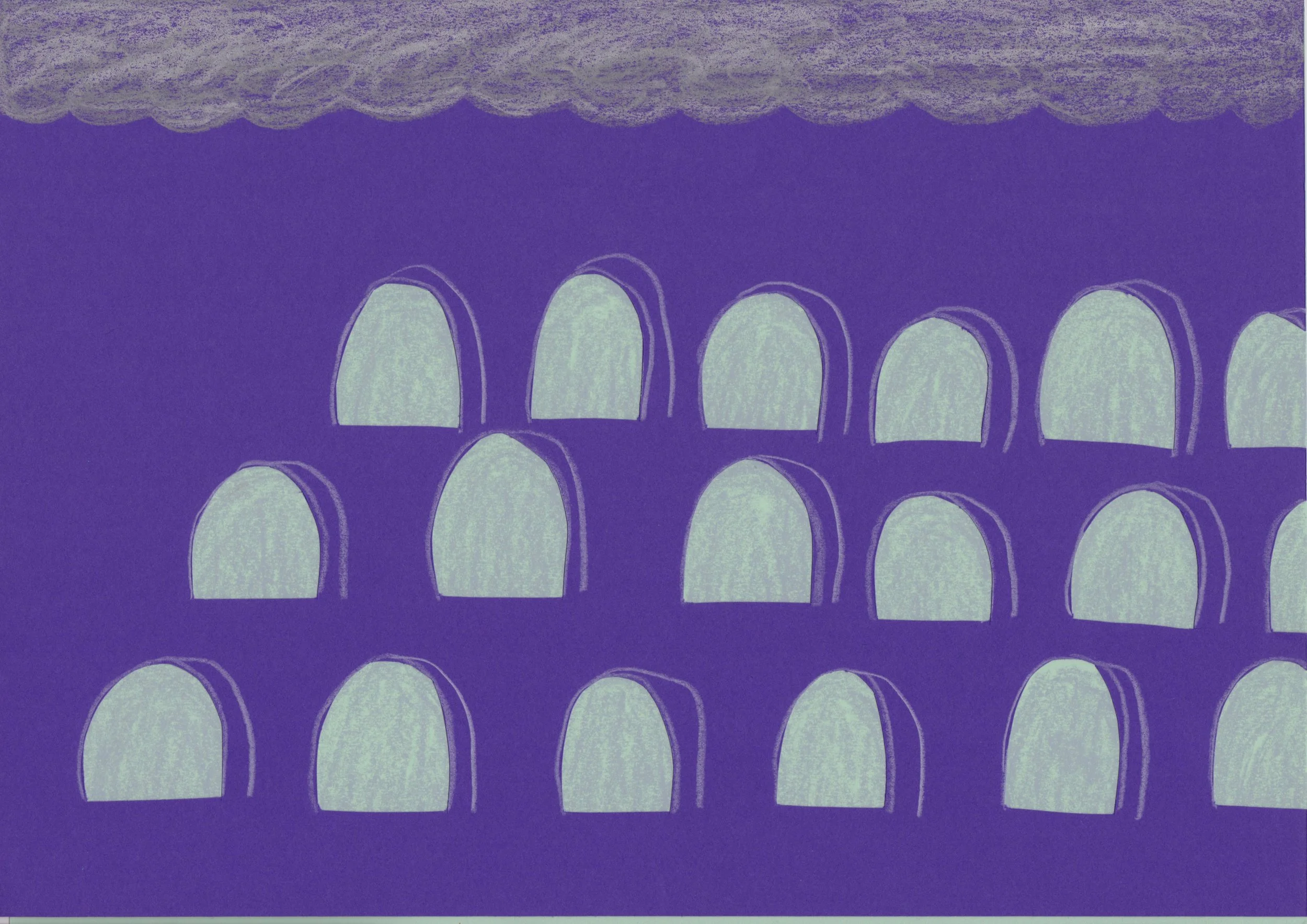 Cemetry Collage
Pencil, wax oil pastel and collage on paper
30 x 42 cm