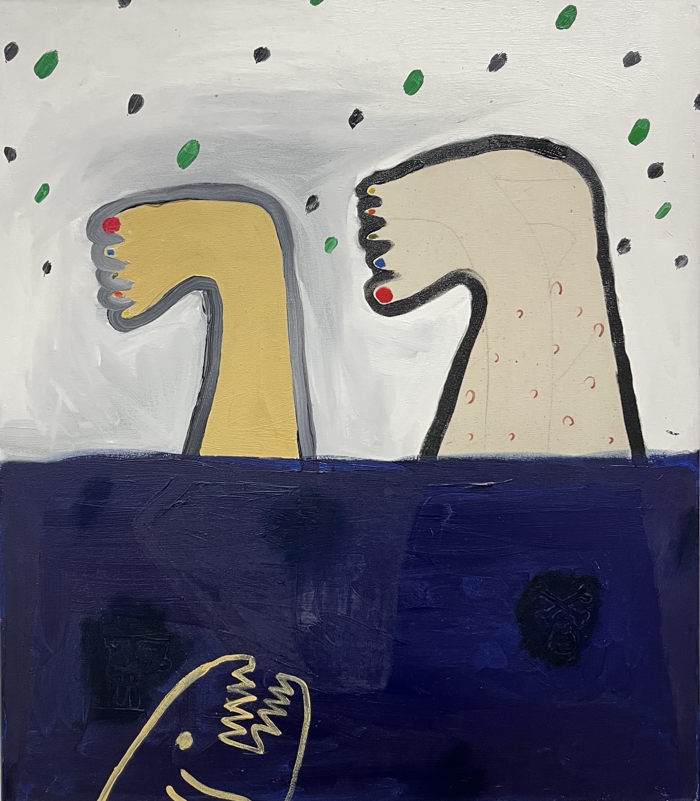 Legs with Piranha
Acrylic and oil on canvas