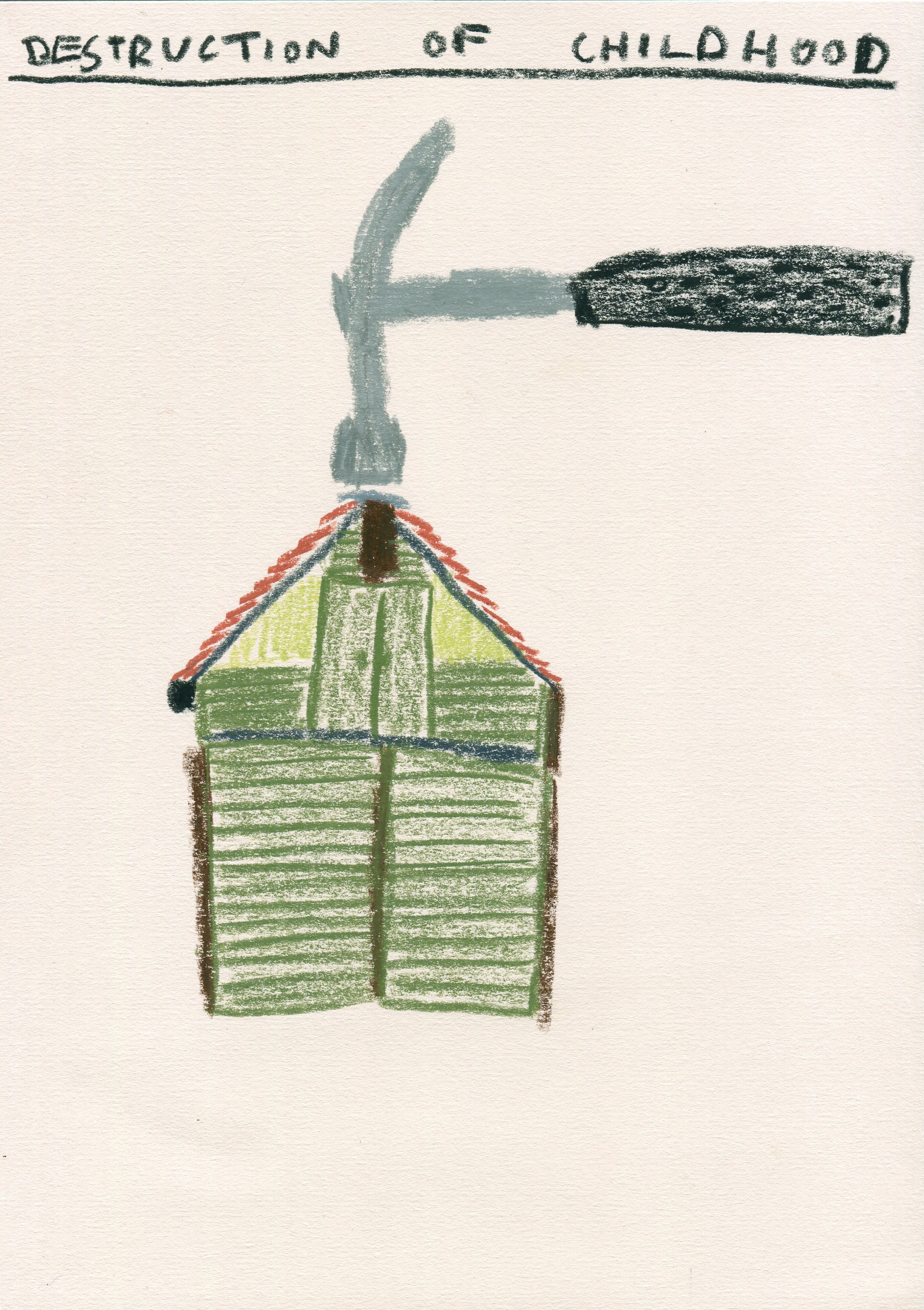 Destruction of Childhood, 2017
Wax oil pastel on paper
21 x 30 cm