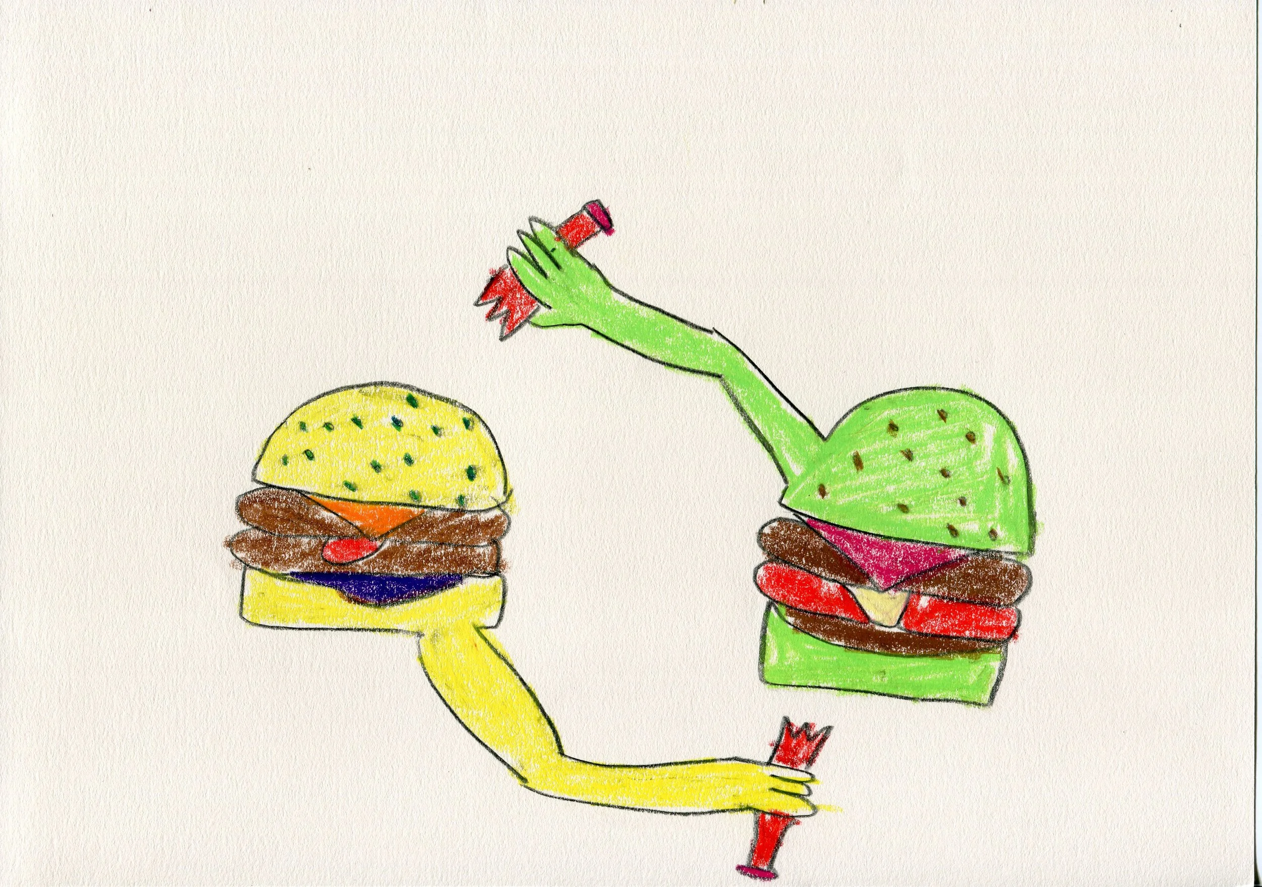untitled ketchup fight, 2014
pencil and wax oil pastel on paper
21 x 30 cm