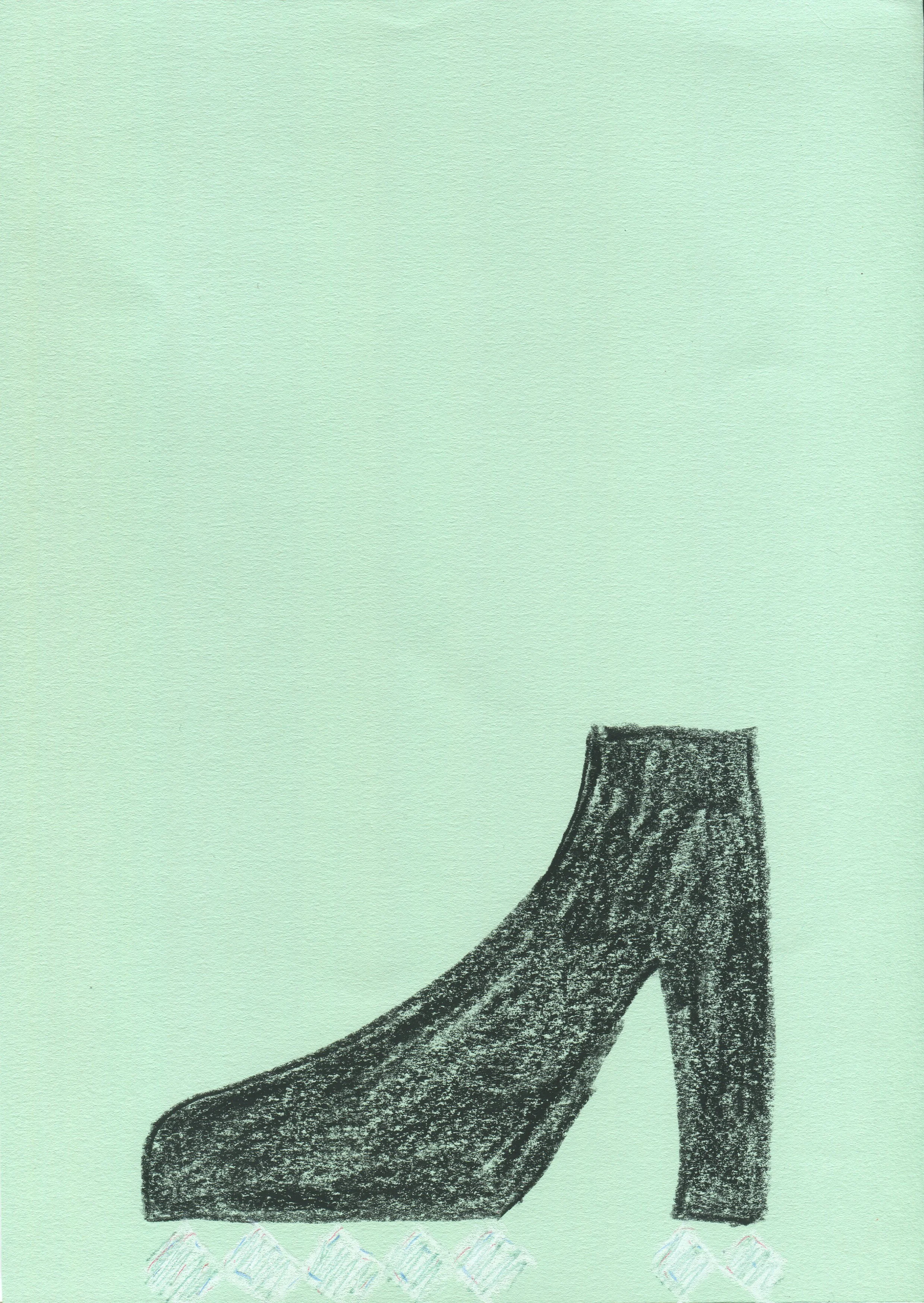 (diamons on the sole of her) Shoe, 2017
Wax oil pastel on paper
30 x 21 cm