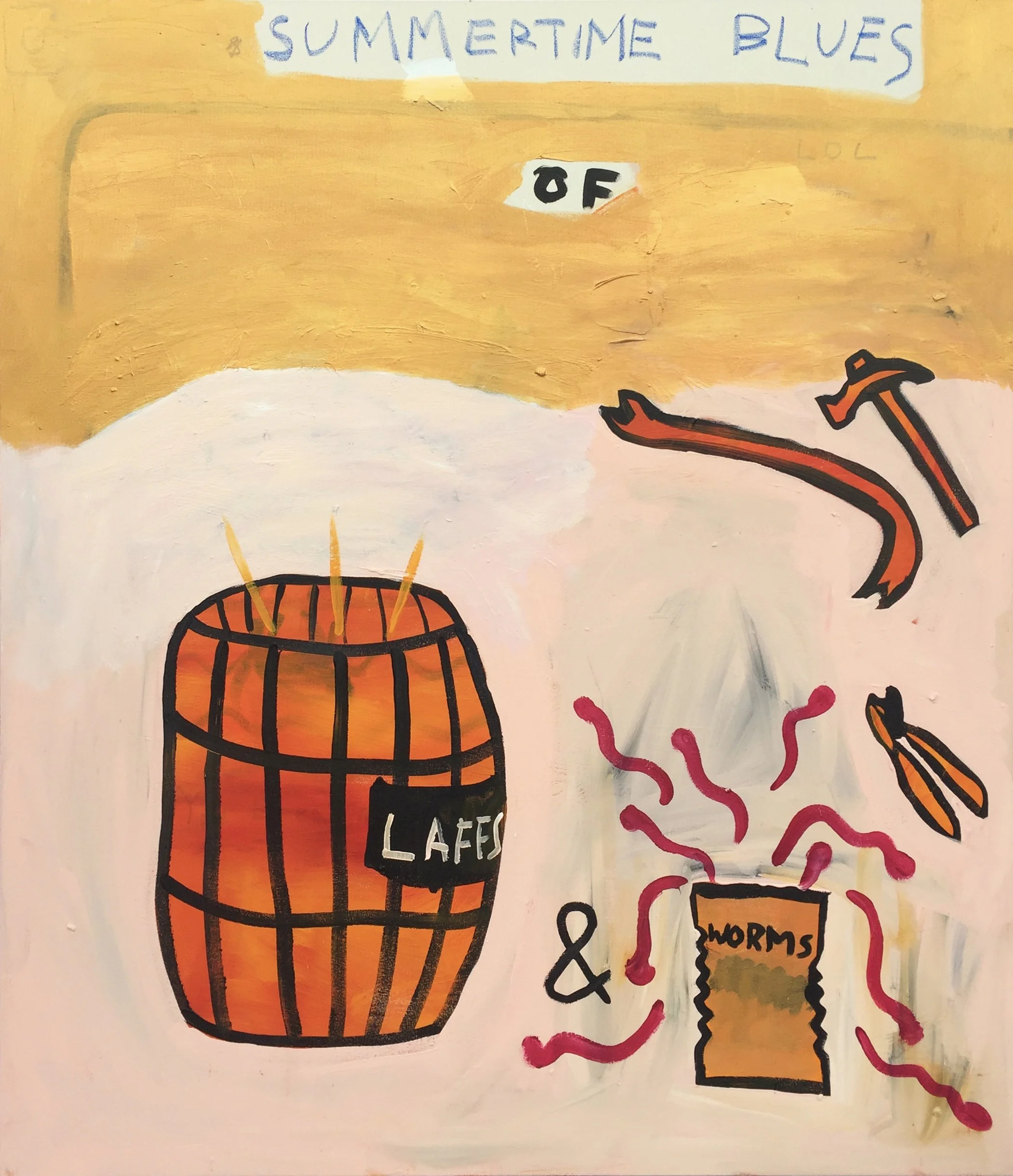 Summertime Blues of Laffs and Worms, 2017
Wax oil pastel and acrylic on canvas
130 x 150 cm