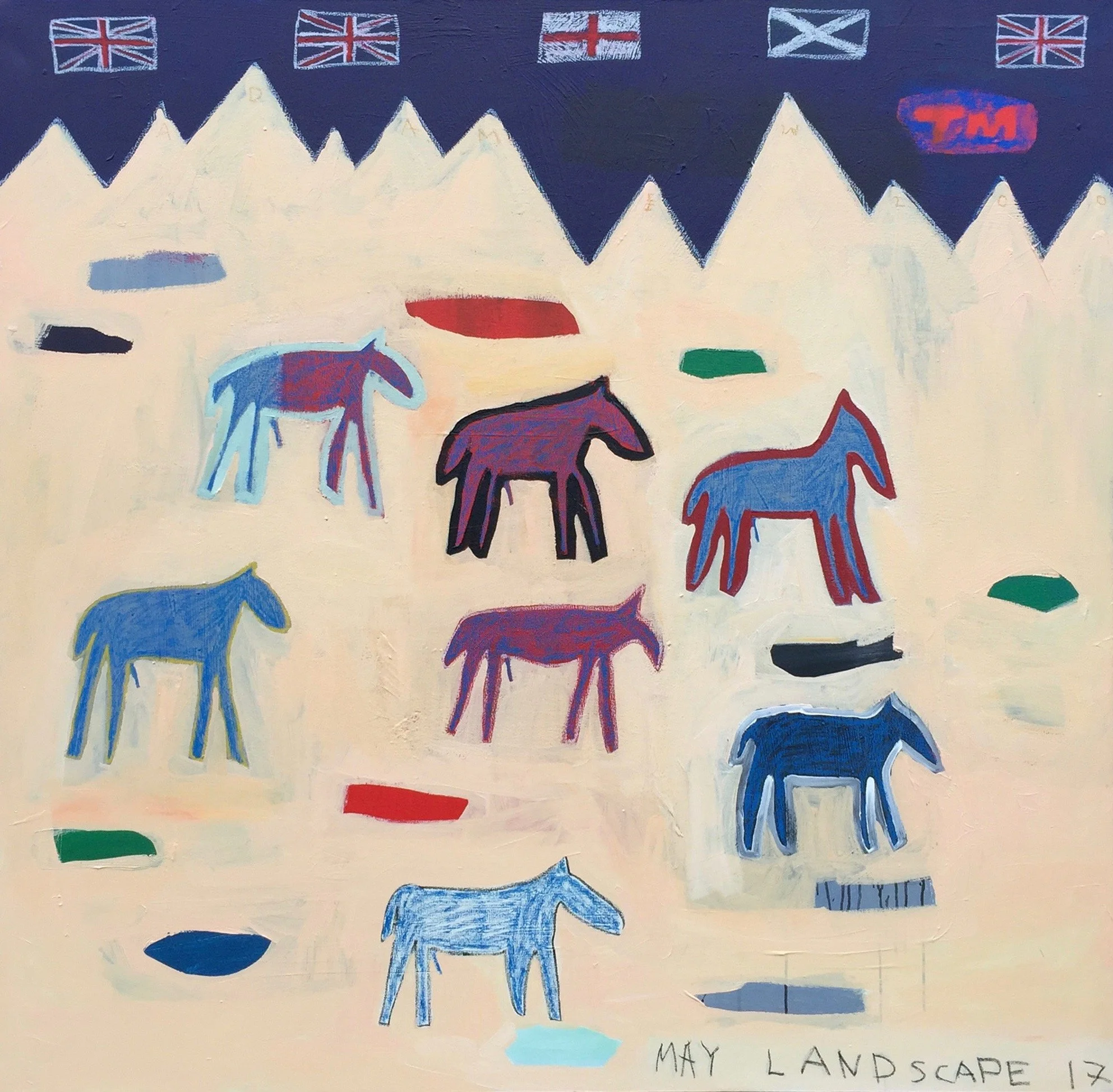 May Landscape 2017, 2017
Wax oil pastel, acrylic and oil on canvas
150 x 150cm