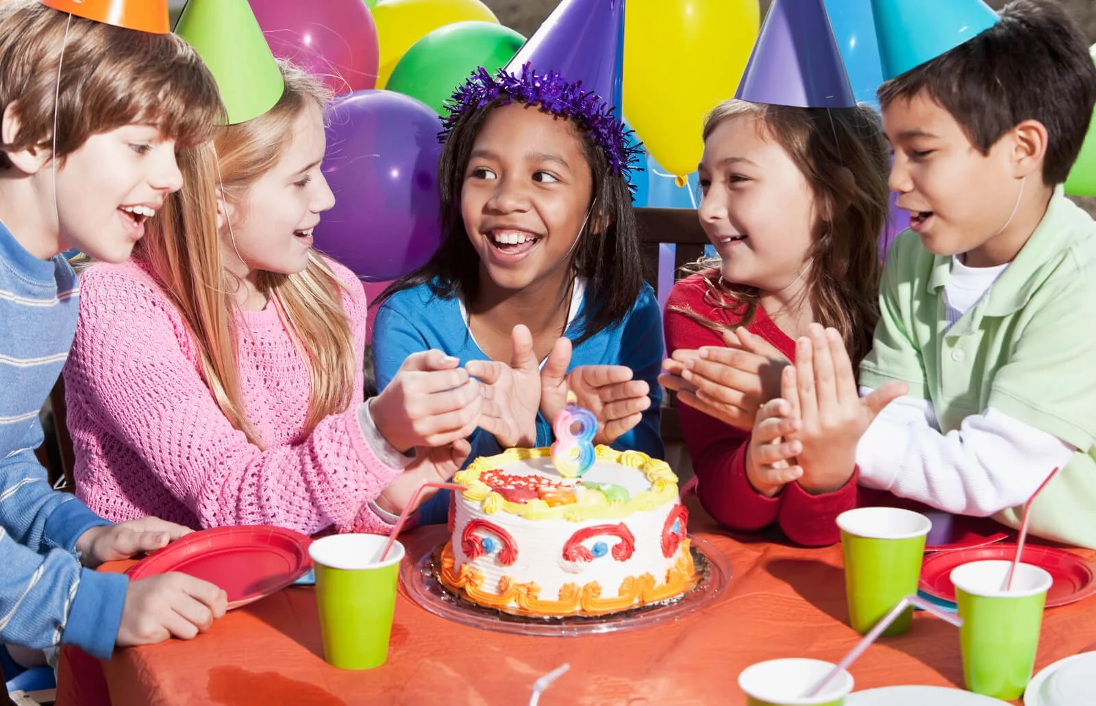 Celebrating an 8th birthday in the birthday room.