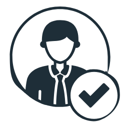 Icon of a person in professional attire with a check mark
