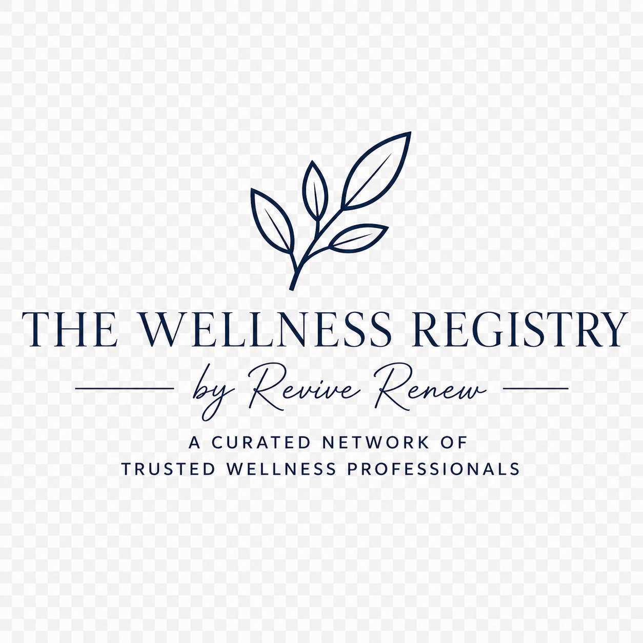 Logo for The Wellness Registry featuring a minimalist leaf design and text promoting a network of trusted wellness professionals.