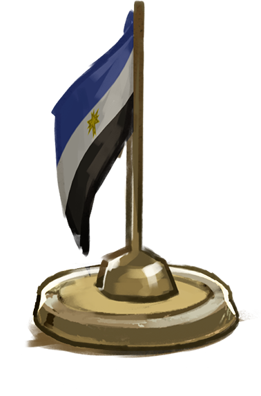 A flagpole with a Flag of Belize next to it, displayed on a round, beige base.