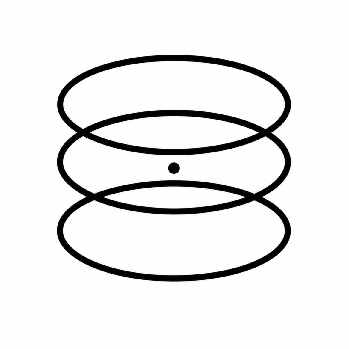 Geometric drawing of an outline square with sections divided by vertical, horizontal, and half circle lines.