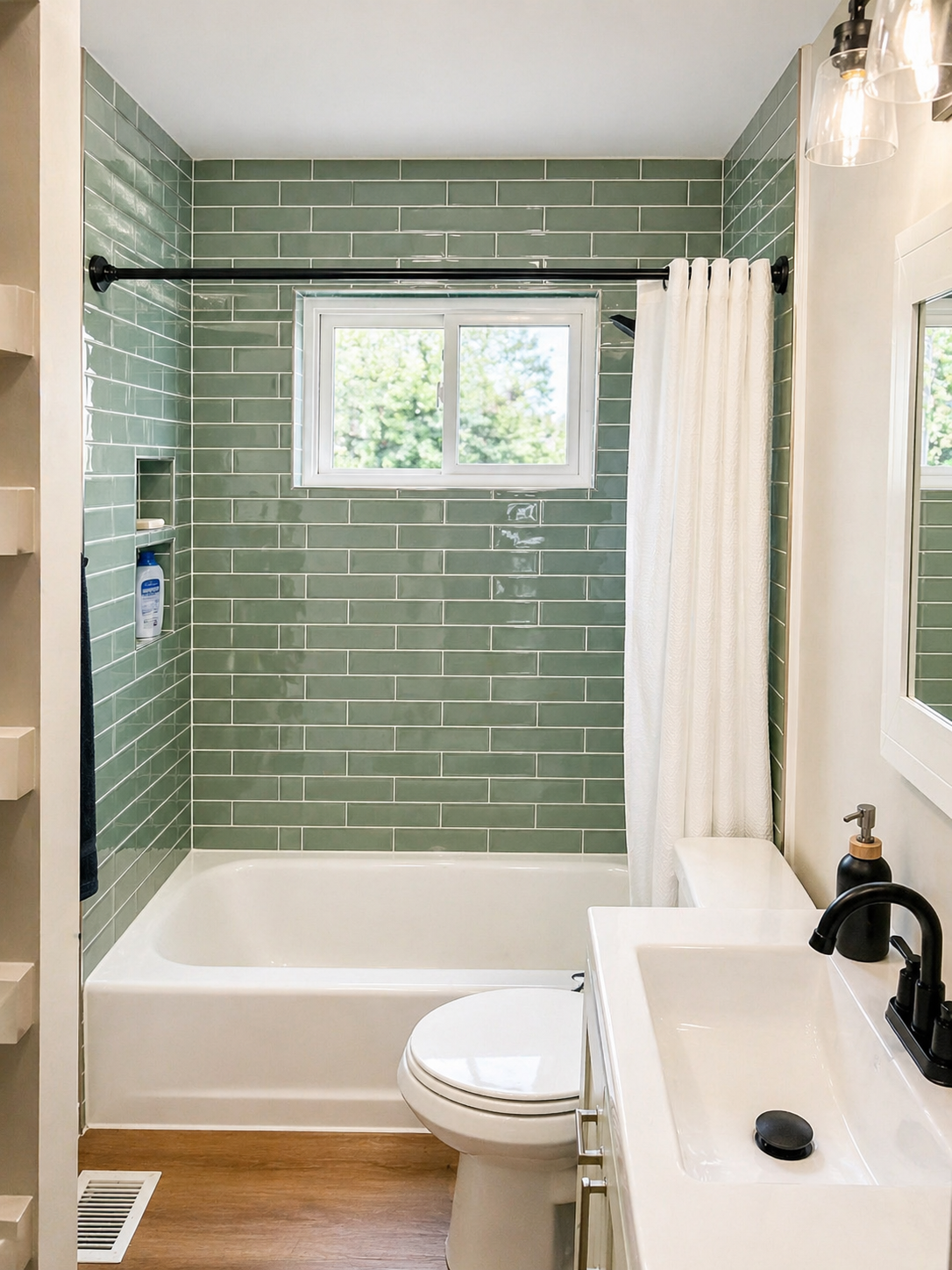 Bright, updated kitchen remodel featuring white shaker cabinets, stainless steel appliances, warm wood countertops, neutral tile flooring, and a functional open layout by Kaczmarek Contracting in Louisville, KY and Southern Indiana.