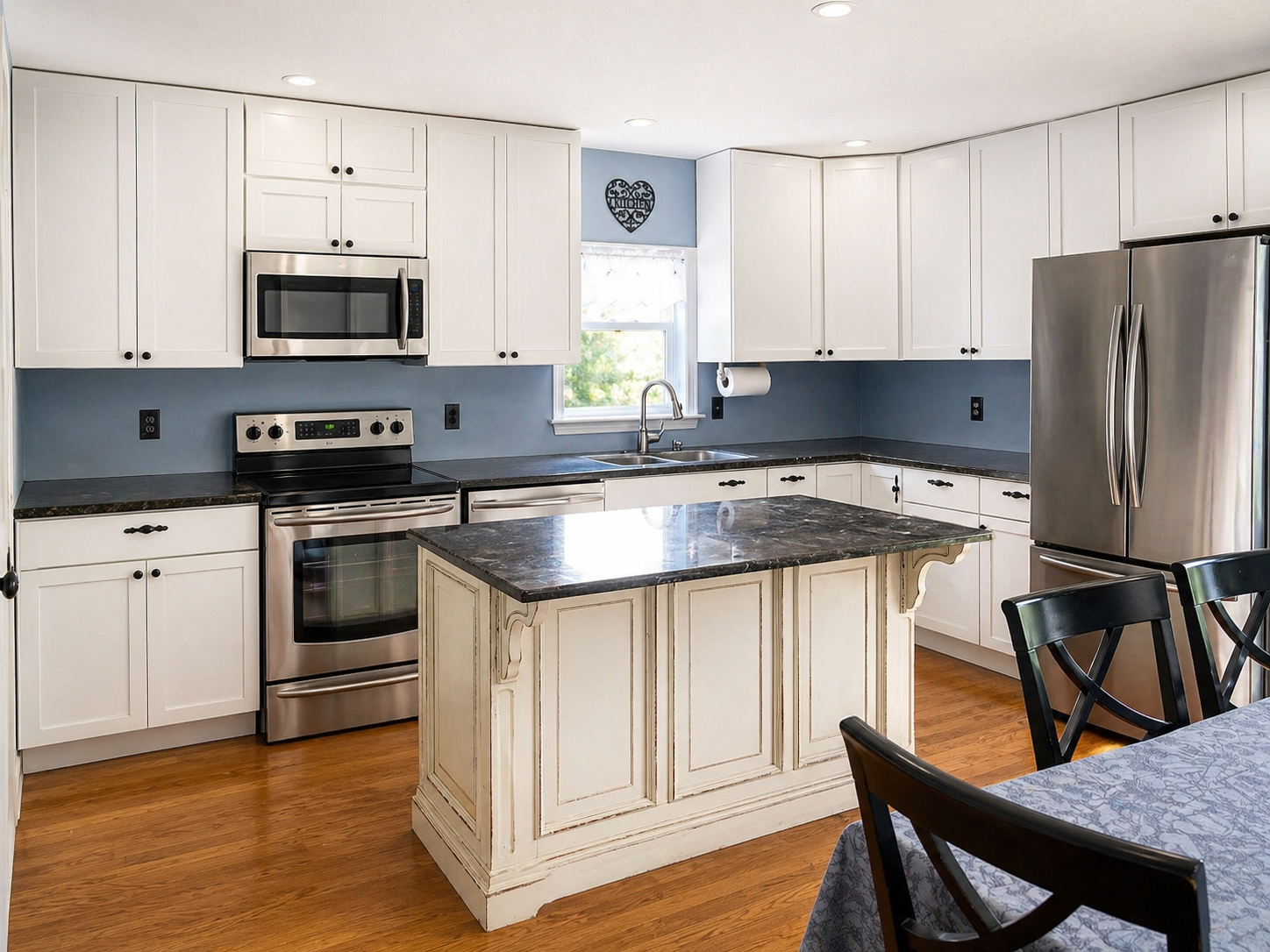 farmhouse style kitchen remodel, antique white kitchen island, new cabinets, countertops