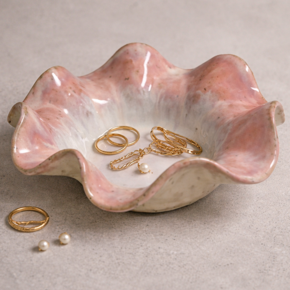 Vågskål - ca 20 cm - Rosa moln