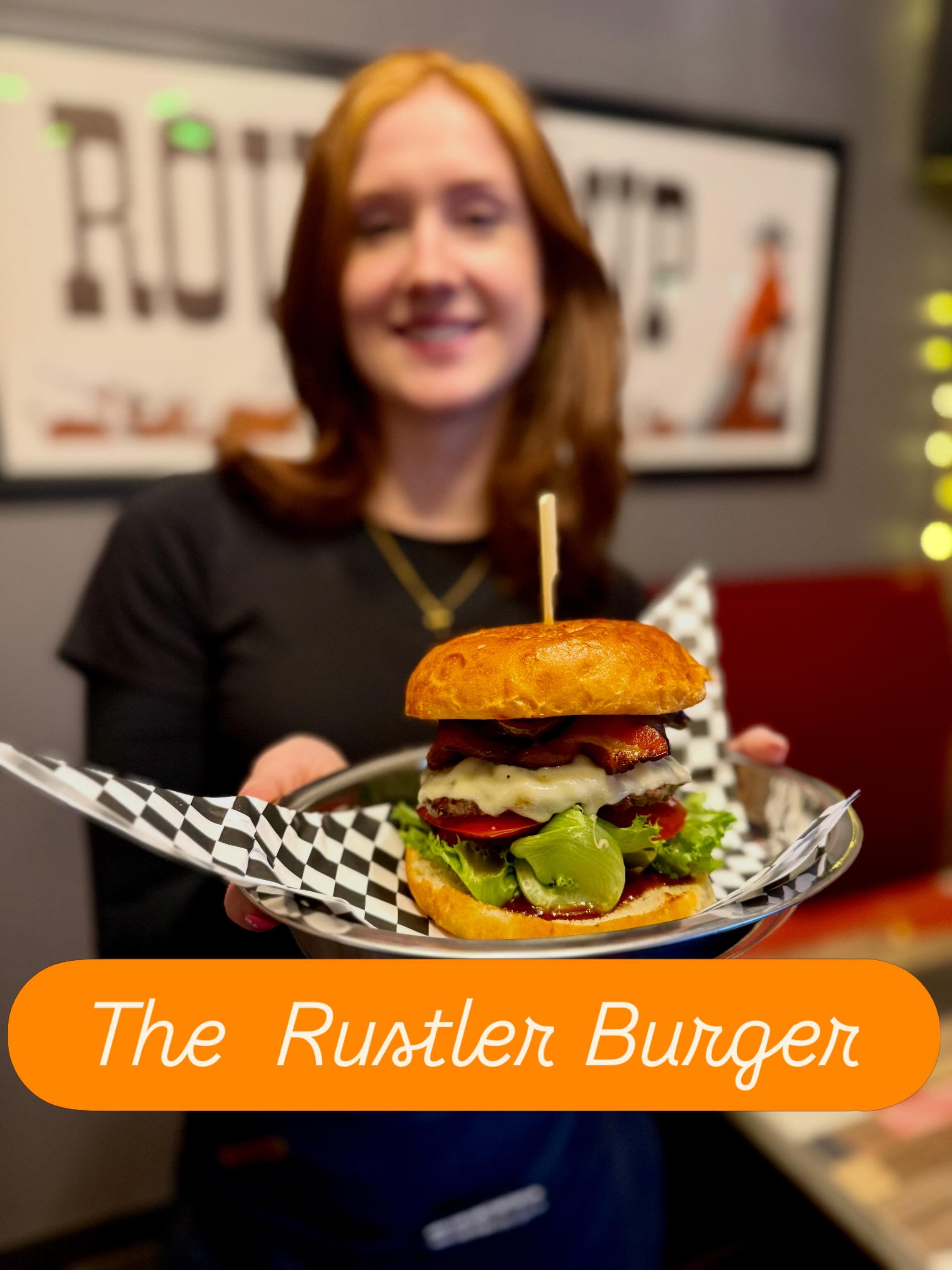 The RUSTLER Burger 🤠 Special for this Weekend Only 🍔 6oz Local Beef,Bacon, Swiss cheese,mushrooms,Caramelized Onions, Jalape&ntilde;os,Smokey &amp; Spicy BBQ Sauce, crispy lettuce and tomatoes! #burger #oakwood #kawarthas #burgerlover #rustlerburge
