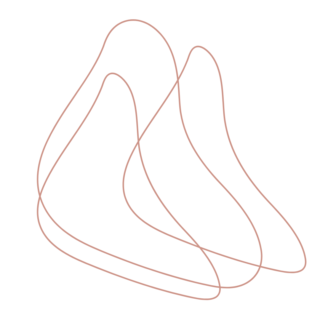 Abstract line art of overlapping sketches in rose gold on black background.