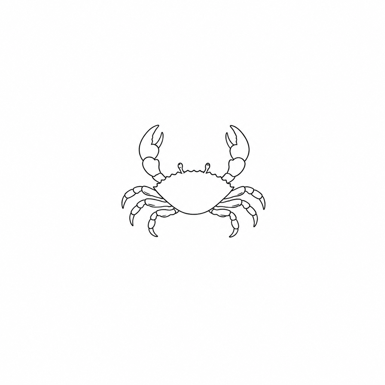Outline drawing of a crab with claws raised.