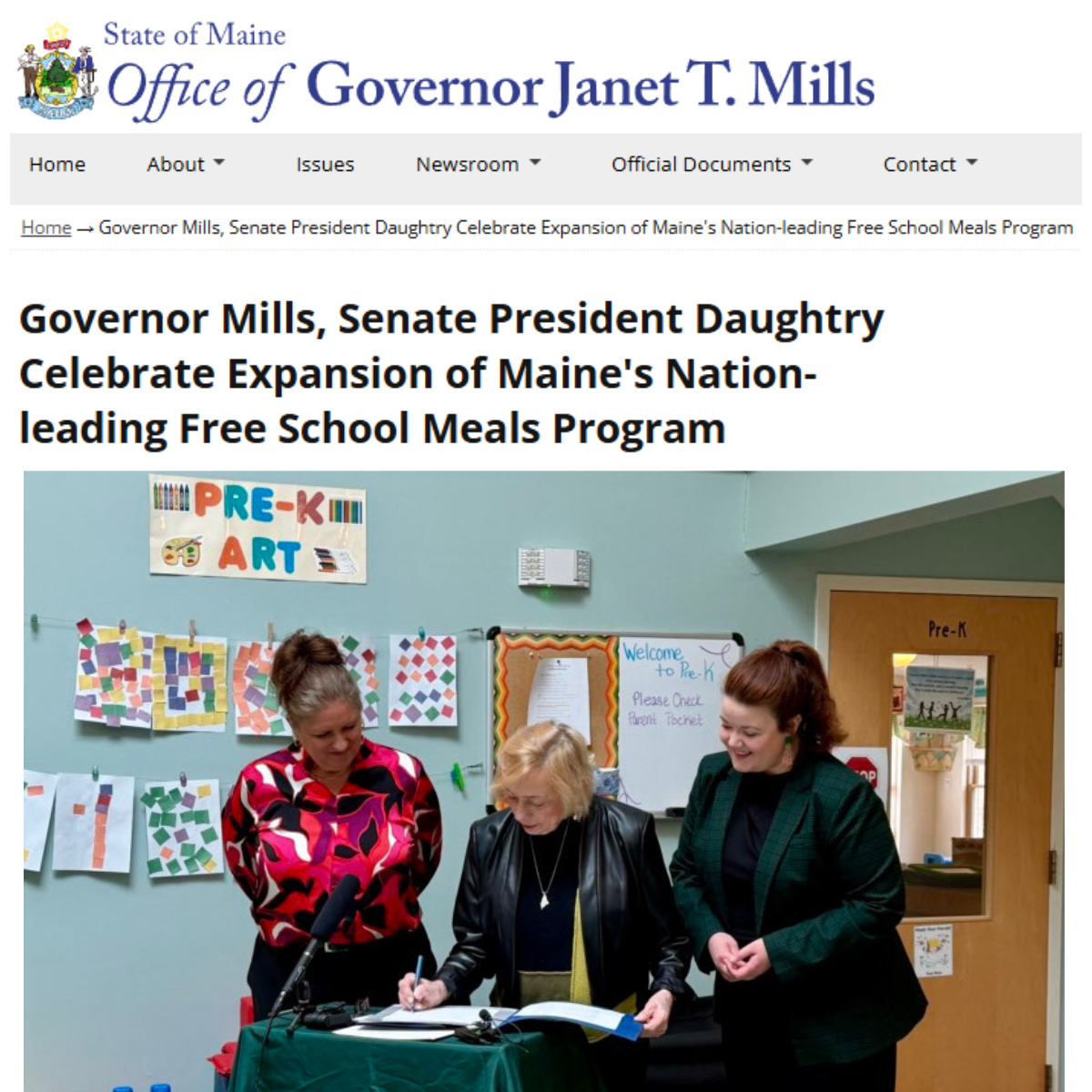 Governor Mills & Senate President Daughtry celebrate expansion of Maine's free school meals program