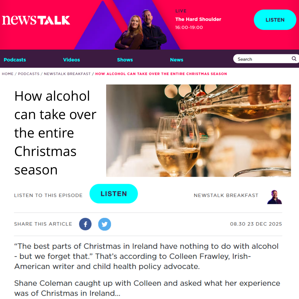 Article on NewsTalk: How alcohol can take over the entire Christmas season