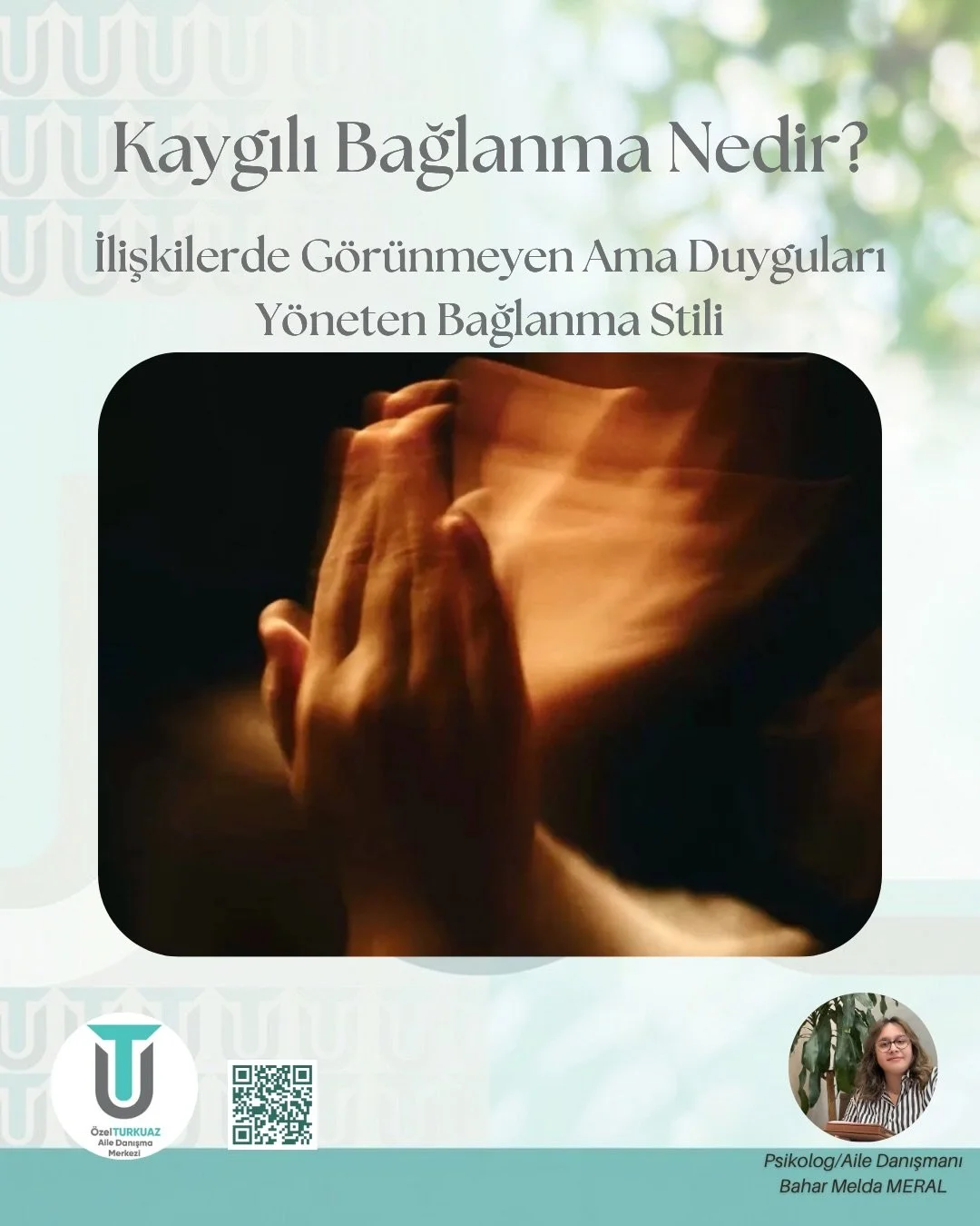 Kaygılı bağlanma, ilişkilerde yaşanan yoğun kaygı ve g&uuml;vensizlik d&ouml;ng&uuml;lerinin altında yer alabilir. 🌿

&Ccedil;ankaya Tunalı&rsquo;da y&uuml;z y&uuml;ze ve online psikolojik danışmanlık ile ilişki dinamiklerinizi fark etmek ve daha sa