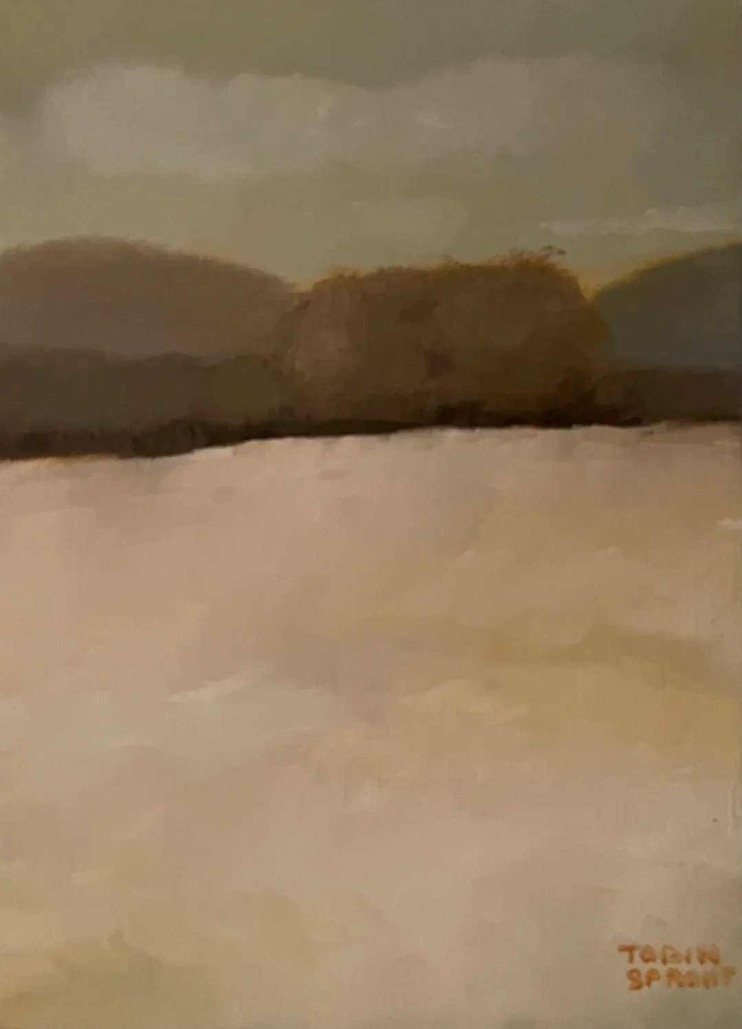 Field at Dusk 1. Oil on wood, 5.5 x 7.5 in (framed)
