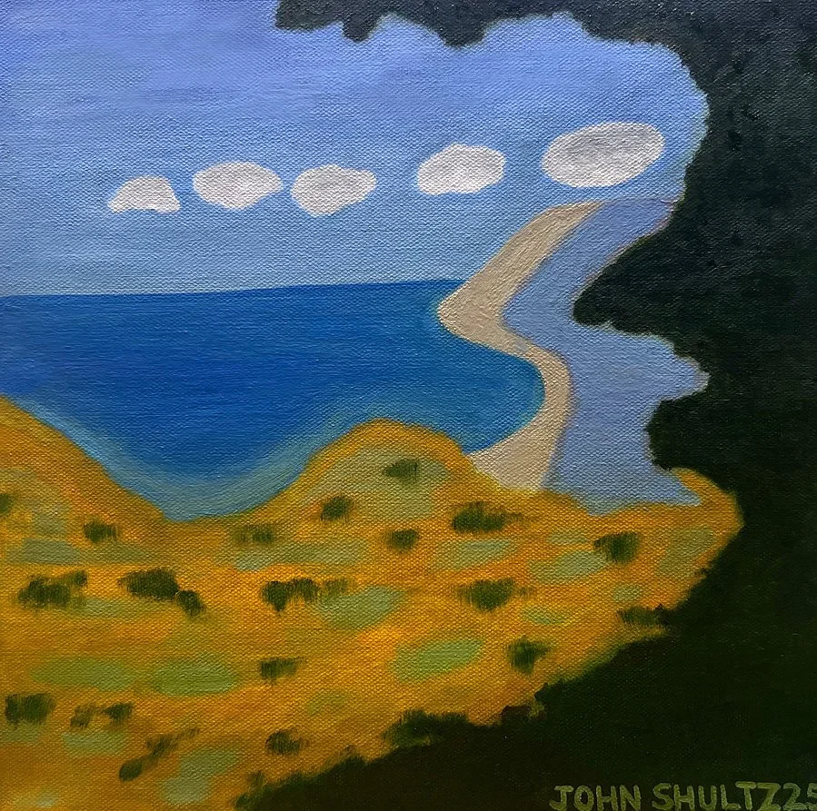 John Shultz, Empire Bluff Trail, Oil on Canvas in Black Float Frame, 12 by 12 in.