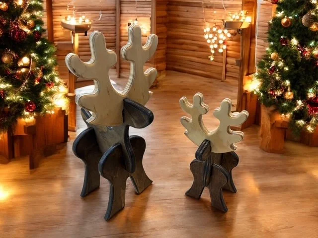 Handcrafted Wooden Reindeer Set
