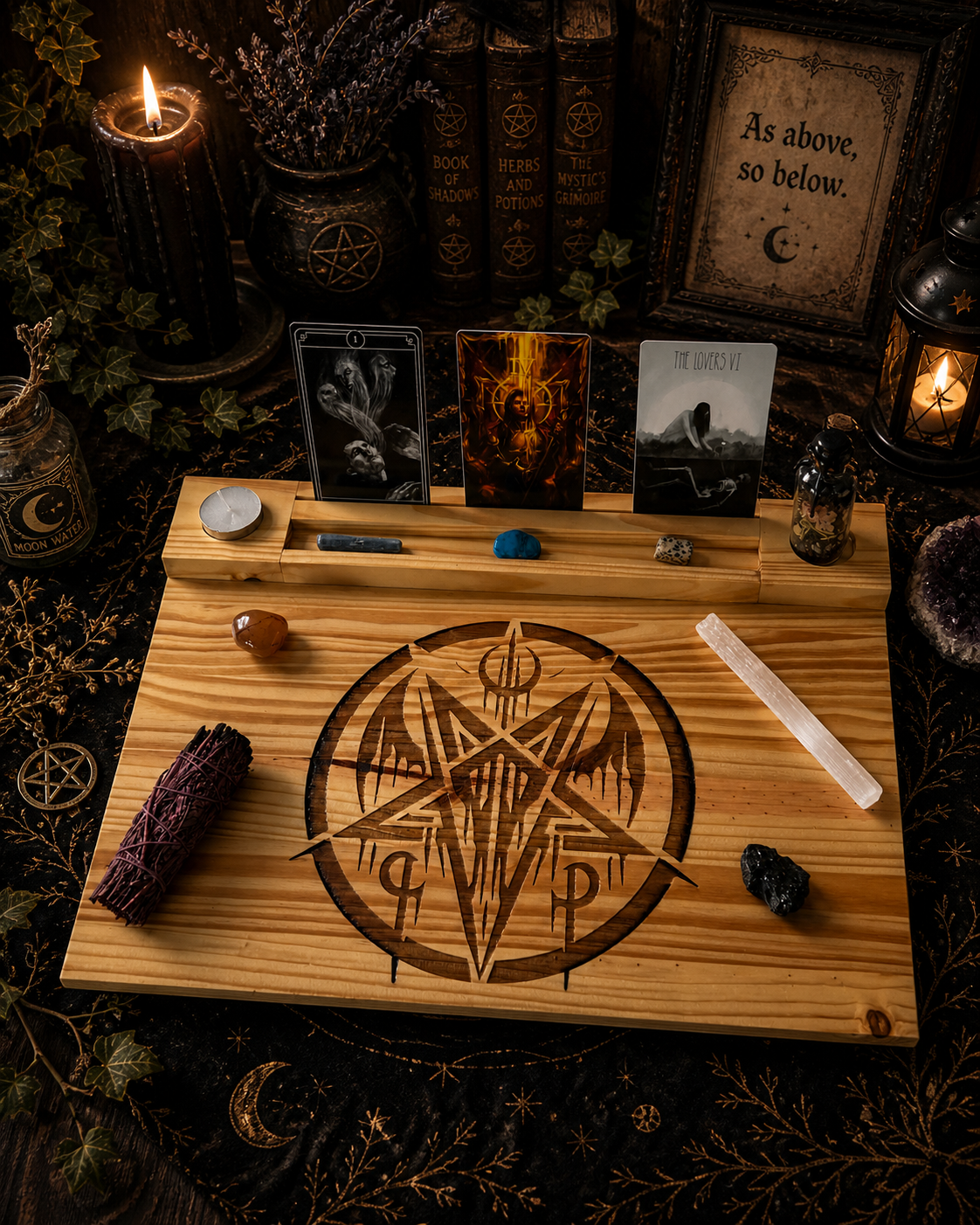 Handcrafted Wooden Ritual and Tarot Altar