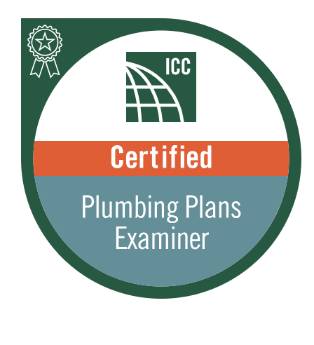 Certification badge from ICC for Plumbing Plans Examiner