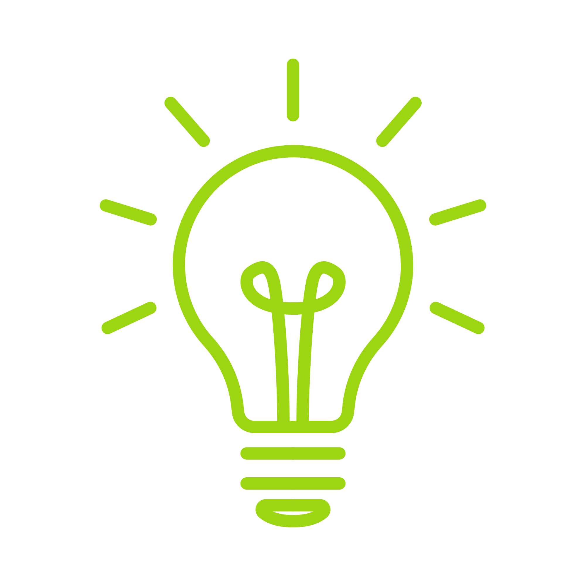 Outline of a light bulb with a dollar sign inside, glowing in green.