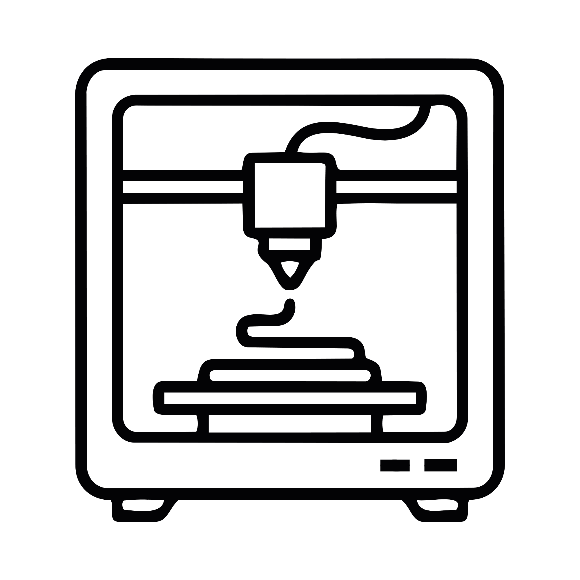 Outline of a computer monitor with a hand cursor clicking on a paper document icon.