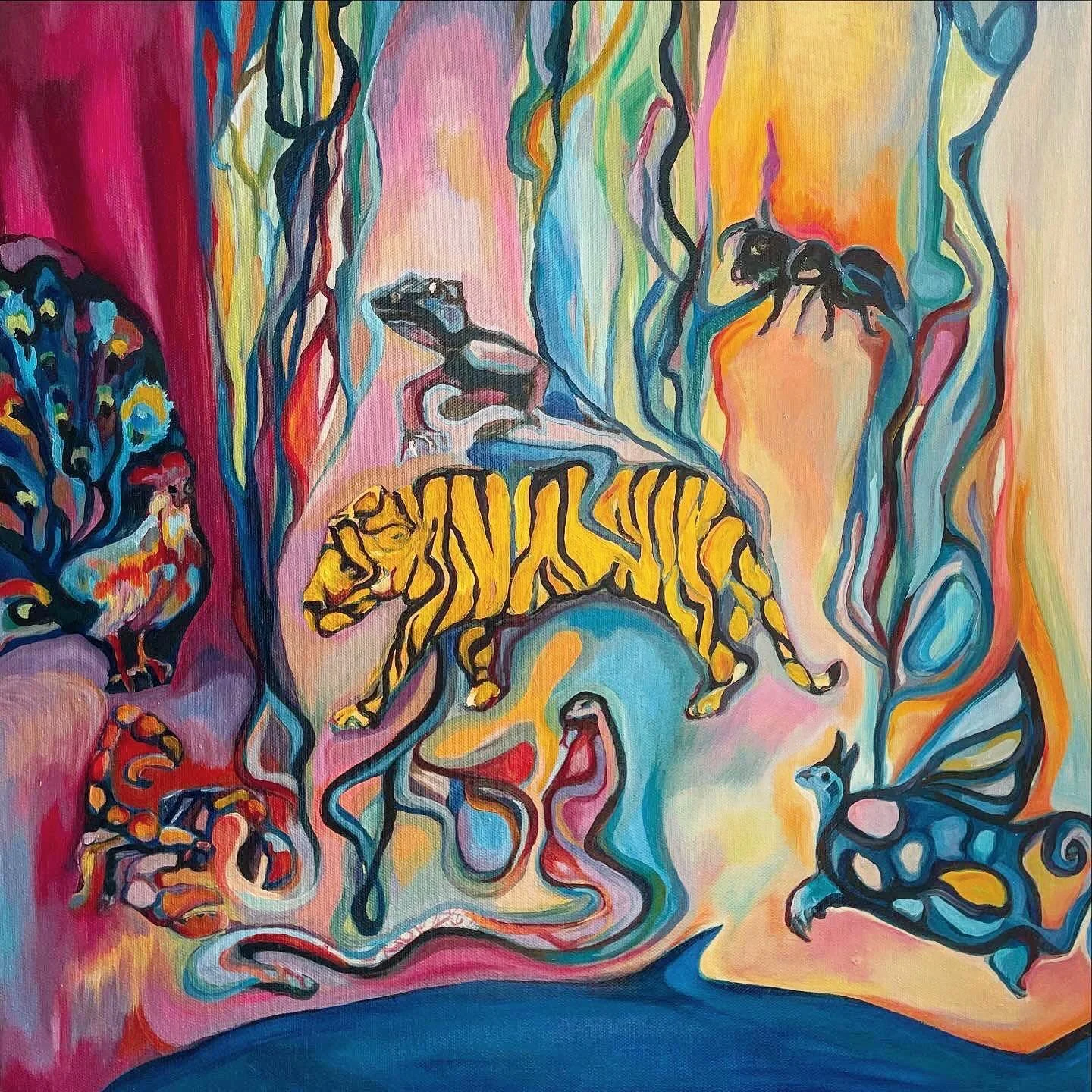 In what distant deeps or skies burnt the fire of thine eyes?*
🐢🦋🐍
Oil on canva, 50x50cm
🐅
*&laquo;&nbsp;The Tyger&nbsp;&raquo;, William Blake
🌟
🌸
🌟
#oilpainting #forest #poetry #chimera #monster #stainedglass #butterfly #tiger #snake #jungle #