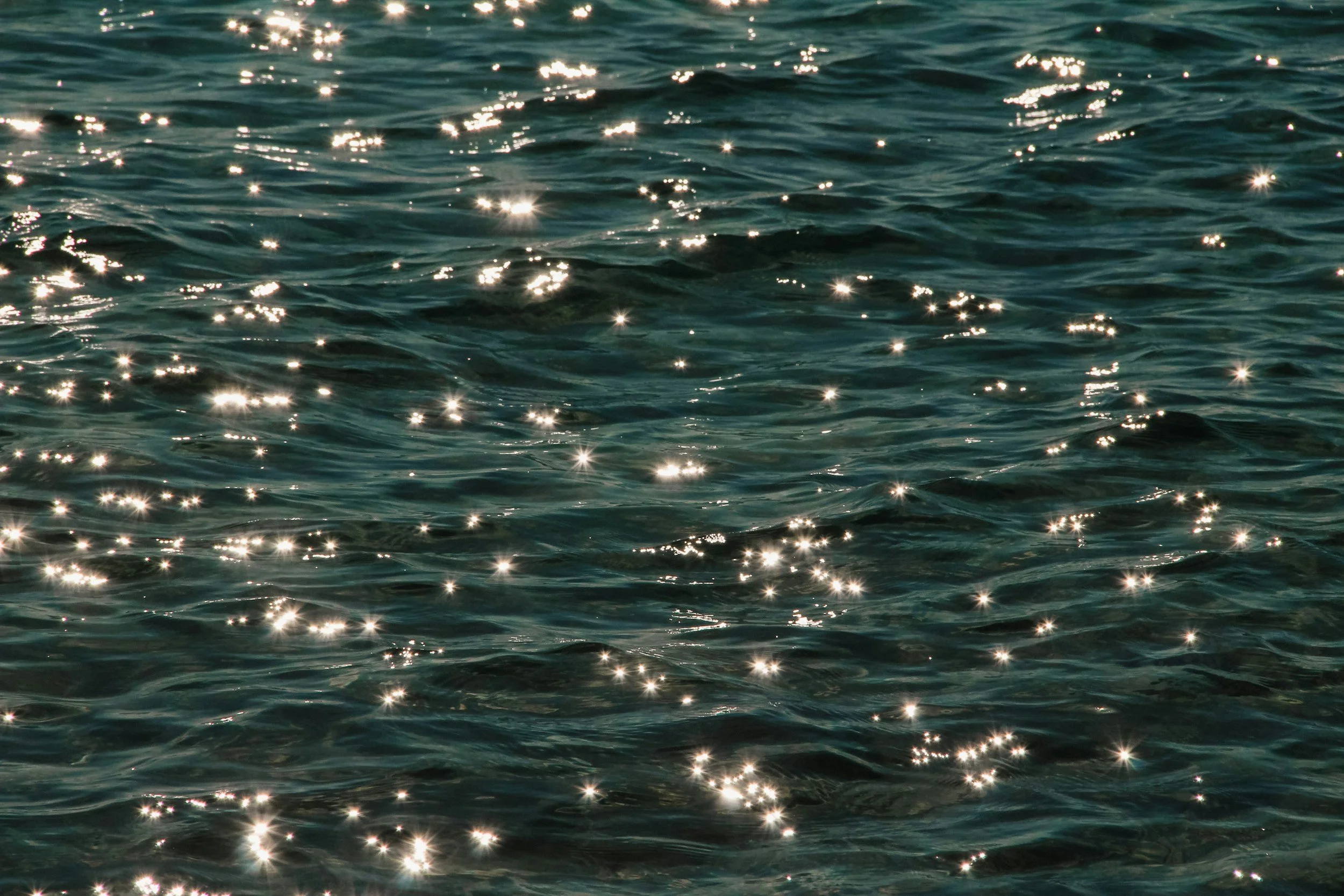 Sunlight reflecting on the surface of the water creating bright, sparkling highlights.