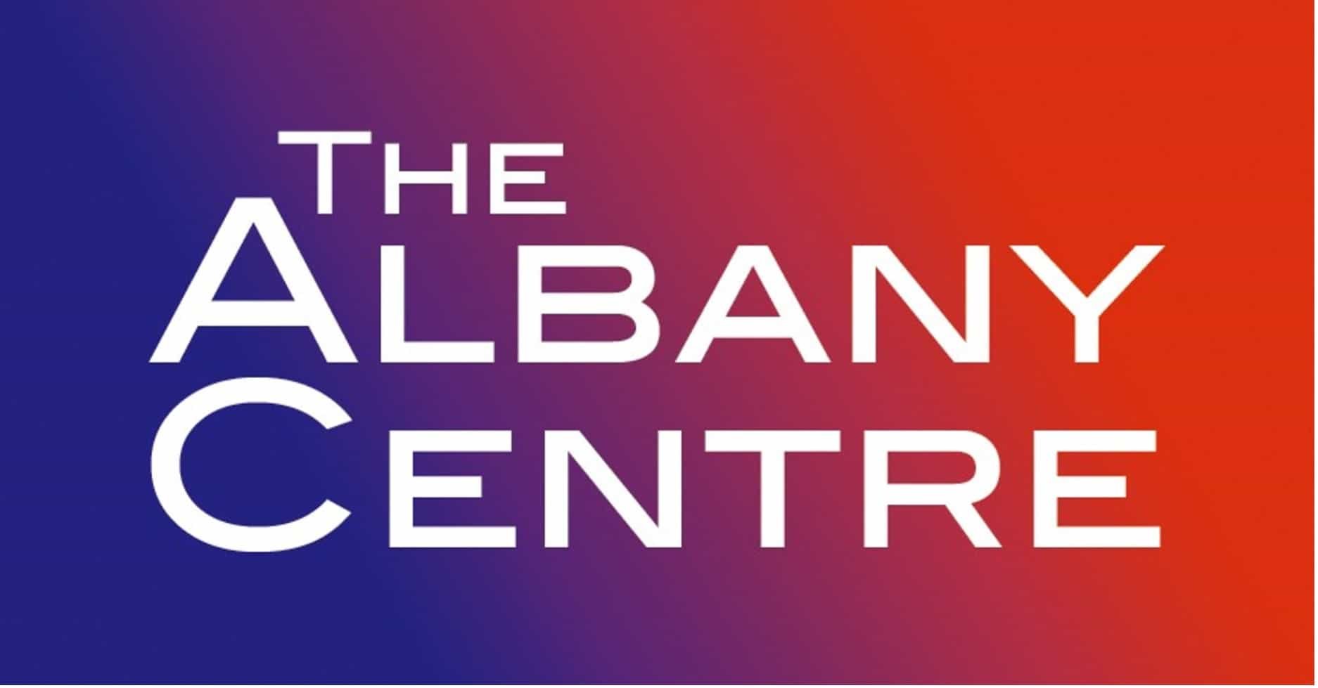 Logo of The Albany Centre with a gradient background transitioning from purple on the left to orange on the right.