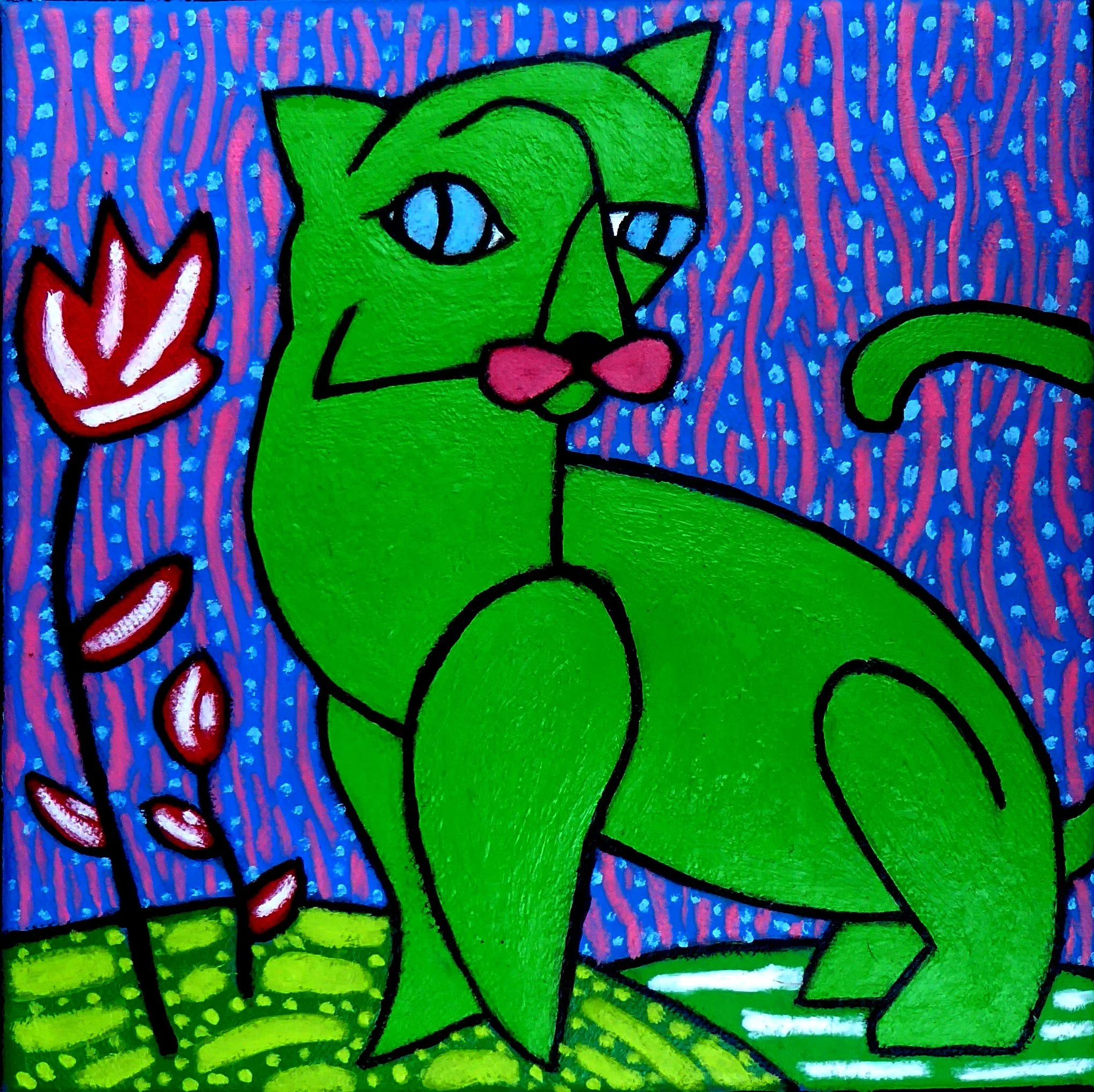Green feline (20cm x 20cm)