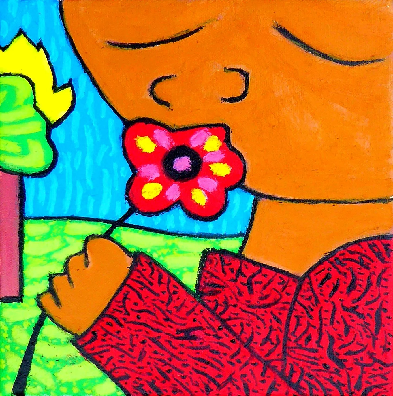 Henri and the last flower... 2026 (20cm x 20cm).JPG
