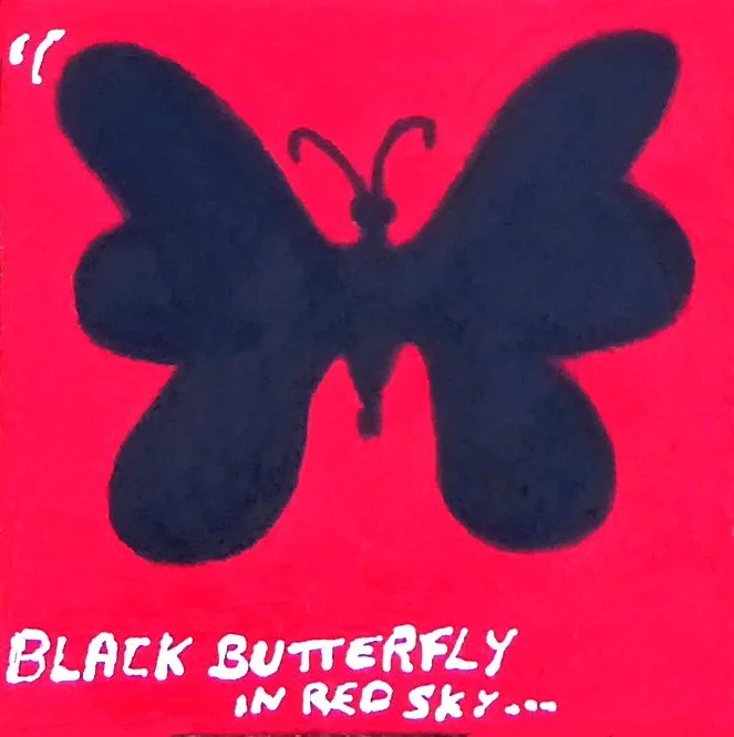 Black butterfly in the red sky  (20cm x 20cm)