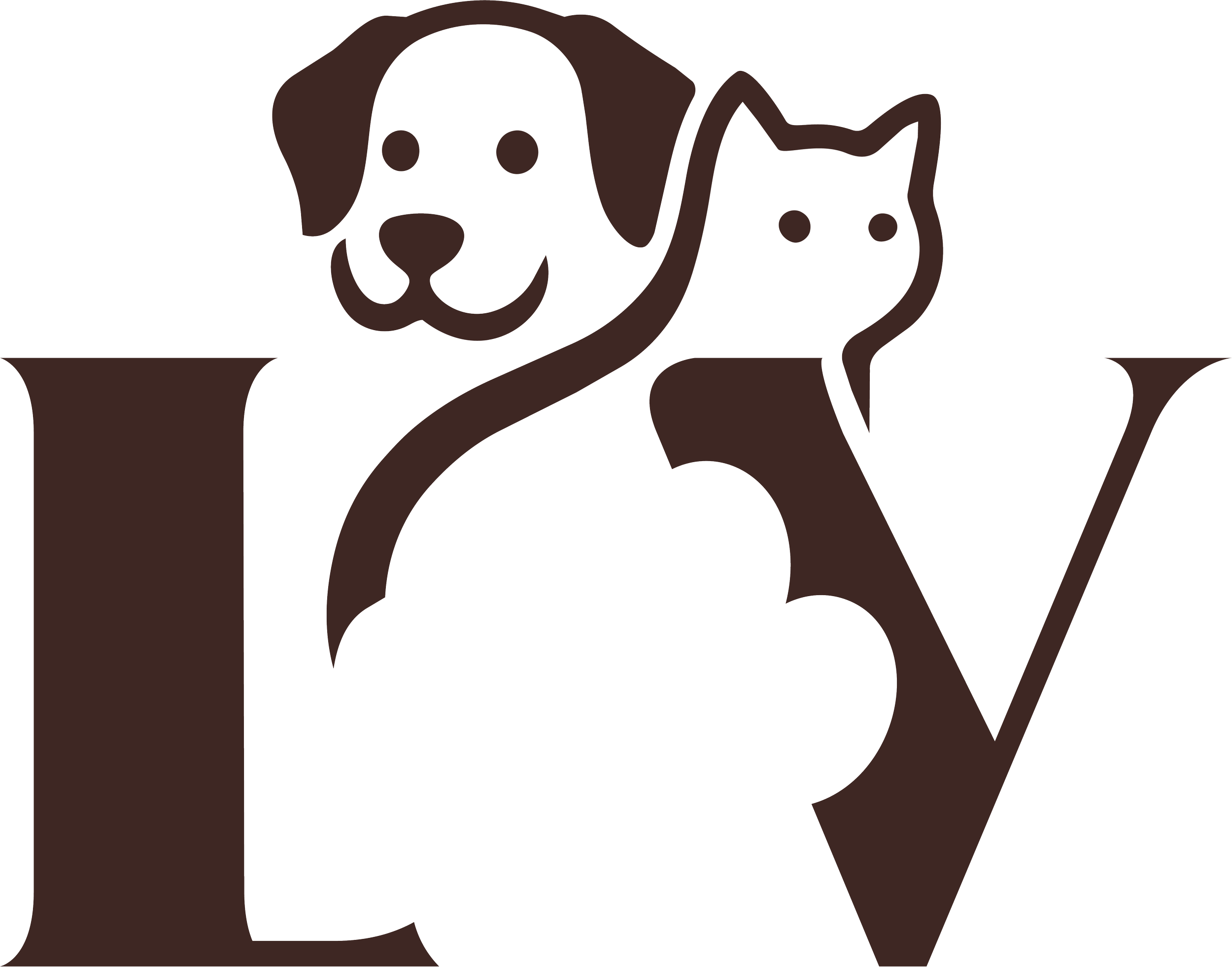 Simplified graphic illustration of a dog and a cat with a brown background.